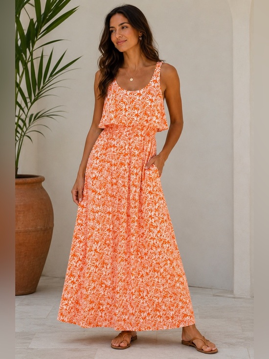 Ann Taylor Factory Dresses & Skirts - Ann Taylor Factory Orange Tropical Print Maxi Dress Size 6